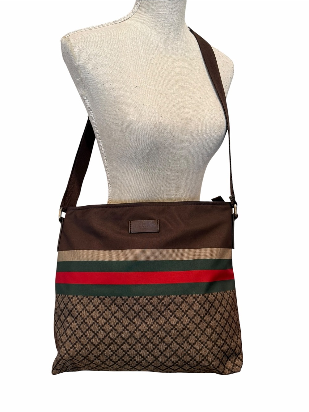 Gucci Diamante Web Crossbody Bag In Brown - Picture 3 of 13